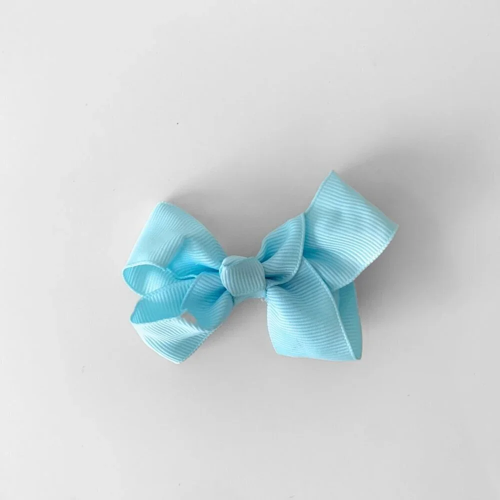 Set of 2 Pretty Girls Hair Bows Grosgrain Ribbon Clip Hair Accessories Baby Blue
